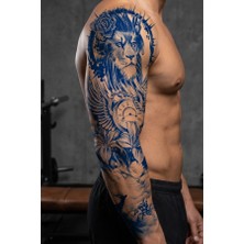 Aslan Figürlü Geçici Kol Dövmesi - 12 Saat Sonra Kararan Gerçekçi Tattoo - 17X48 cm Tam Kol