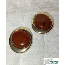 Kahverengi Kemik Model Gold Renk Küpe