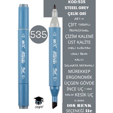 Art-x Çift Taraflı Profesyonel Çizim Kalemi Kalıcı Mürekkep Üçgen Gövde Ince Uç 1 mm Kesik Uç 2-6mm Sketch