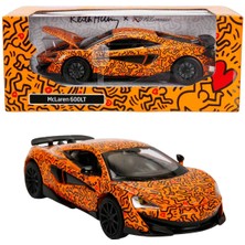 Oyuncak Vitrinim 1:32 Sesli ve Işıklı Rmz Hobby Keith Haring Serisi Die Cast Çek Bırak Model Araba - Turuncu Mclaren 600LT
