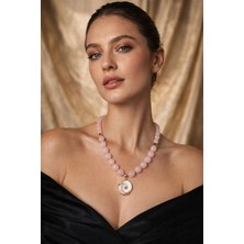 Solare Accessories Pembe Kuvars Doğal Taşlı Shiva Kabuğu Uçlu Tasarım Kolye | El Yapımı Doğal Taş Kolye