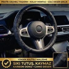 Valente Lusso Geçmeli Direksiyon Kılıfı Tactical Camo Serisi Karbon Detaylı - Askeri Kamuflaj & Sağlam Tutuş (38-40CM)