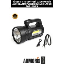 Armoris Yeni Seri Beyaz Aydınlatma 3 Modlu 250 Metre Mesafeli 1200MAH Pil 900 Lümen Ultra Güçlü El Feneri