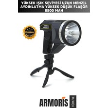 Armoris Yeni Seri 8800 Mah 5 Modlu Beyaz Aydınlatmalı 18.5cm Uzunluk Askılı Tripod Şarjlı Güvenlik Feneri