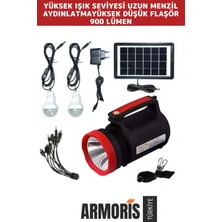 Armoris Yeni Seri Telefon Şarj Edilen Beyaz Aydınlatma Solar Güneş Enerji Fener Işıldak 2 Florasan LED Ampül