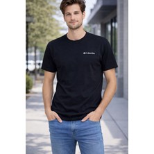 Aura Boutique Moda Erkek Siyah Logo Baskılı Bisiklet Yaka Kısa Kollu Basic Tişört