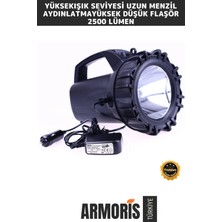 Armoris Yeni Nesil 2500 Lümen 3 Modlu 600 Metre Menzilli Beyaz Aydınlatma Power LED Şarjlı 50 W Büyük Fener