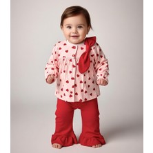 Kız Bebek Kalpli Desenli Fiyonk Detaylı 3’lü Takım