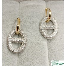 Gümüş Renk Zirkon Taşlı Sallantılı Küpe