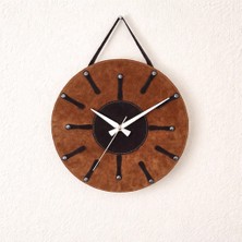 Derigami Gerçek Süet Deri Duvar Saati Modern Rustik Tasarım Modern Deri Dekor, Sessiz Duvar Saati