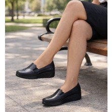 TwoEgoist Kadın Hakiki Deri Dolgu Topuklu Hafif Anatomik 4 cm Dolgu Topuk Günlük Ayakkabı