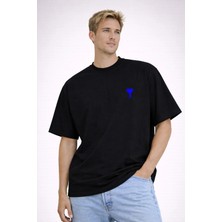 Camblys Unisex Ami Paris Klasik Küçük Kalp Ön Baskılı Oversize Kalın Kumaş Bol Kesim Pamuklu T-Shirt