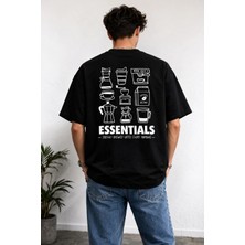 Camblys Unisex Essentıals Coffe Desen Sırt Baskılı Oversize Kalın Kumaş Bol Kesim Pamuklu T-Shirt