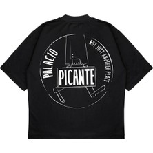 Camblys Unisex Picante Ön Çanta Baskı Palacio Sırt Baskılı Oversize Kalın Kumaş Bol Kesim Pamuklu T-Shirt