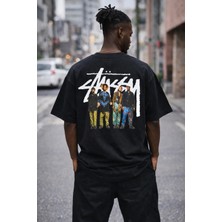 Camblys Unisex Stussy Man Sırt Baskılı Oversize Kalın Kumaş Bol Kalıp Unisex T-Shirt