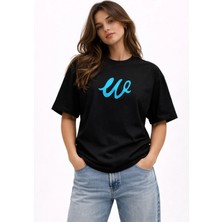 Camblys Unisex W Logo Özel El Yazılı Ön Baskılı Oversize Kalın Kumaş Bol Kesim Pamuklu T-Shirt