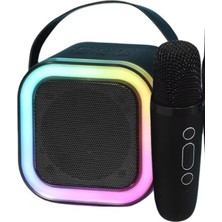 Eco Port Karaoke Kablosuz Hoparlör Mikrofonlu Rgb Işıklı Bluetooth Speaker Tf Kart/usb Siyah