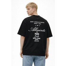 Camblys Unisex Özel Tasarım Allsaint El Yazılı Sırt Baskılı Oversize Kalın Kumaş Bol Kesim Pamuklu T-Shirt