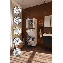 Belmo Atlas Iki Sepetli Renkli Beyaz Çamaşır Sepetli Çok Amaçlı Banyo Dolabı