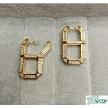 Vip Seri Gold Renk Zirkon Taşlı Dikdörtgen Küpe