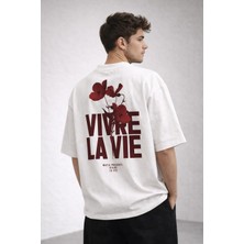 Camblys Unisex Vıvre La Vıe Çicek Baskılı Oversize Kalın Kumaş Bol Kesim Pamuklu T-Shirt