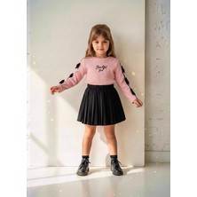 Stilera Kız Çocuk Kolları Fiyonklu Siyah Şort Etekli Pileli Alt Üst Takım 2-4 Yaş