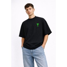 Camblys Unisex Ami Paris Klasik Küçük Kalp Ön Baskılı Oversize Kalın Kumaş Bol Kesim Pamuklu T-Shirt