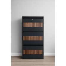 Tomkar 3'lü Antrasit Metal Ayakkabılık Ahşap Ceviz Kaplamalı ( Kilitli )