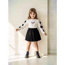 Stilera Kız Çocuk Kolları Fiyonklu Siyah Şort Etekli Pileli Alt Üst Takım 2-4 Yaş