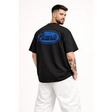 Camblys Unisex Picante Mavi Logo Ön ve Sırt Baskılı Oversize Kalın Kumaş Bol Kesim Pamuklu T-Shirt