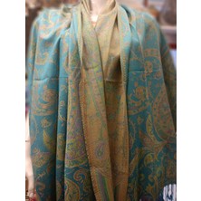 NQ Antik Turkuaz Paisley Desen Pashmina Şal
