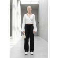 Hiccup Kadınlar MY FASHION Lastik Bel Düz Paça Pantolon Siyah