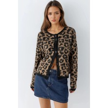 Hiccup Kadınlar MY FASHION Leopar Desenli Düğmeli Hırka Deve Kahvesi