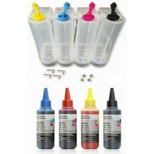 Oratek Canon Pixma MG-2150 /canon PG-540/CL-541 Siyah ve Renkli Kartuş ile Uyumlu 4 Renk Bitmeyen Kartuş Tankı + 4 Renk 100 ml Mürekkep Seti
