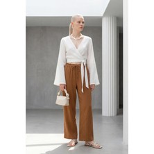 Hiccup Kadınlar MY FASHION Lastik Bel Düz Paça Pantolon Kahve Kahvesi