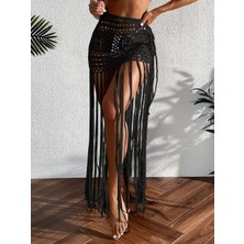 Siyah Bikini Etek,kadın Bohem Tığ Işi Pareo- Bikini Üstü Şık Plaj Kombini-Plaj & Beach Club Kombin