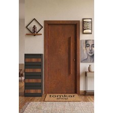 Tomkar 4'lü Antrasit Metal Ayakkabılık Ahşap Ceviz Kaplamalı ( Kilitli )