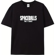 Erkek  Penye  Spaceballs Erkek Baskılı  Bisiklet Yaka Kısa Kol Yazlık T-Shirt - Siyah