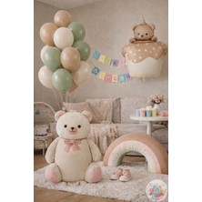 Joyane Ponçik Ayı Retro Gökkuşağı Balon Konsepti | Krem Ayıcık, Kek & Retro Pastel Set
