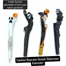 Dogadastore Hayalet İskelet Cadı Yarasa Konseptli Polyester Tükenmez Kalem 4 Lü Ürün