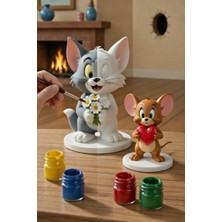 Printella Tom ve Jerry Boyama Seti – 2 Figür, 6 Renk Boya, 2 Fırça – Kendin Boya Hobi ve Dekoratif Figür Seti