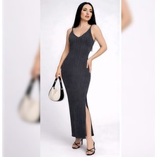 Arda Ege Örgülü Simli Yırtmaçlı Elbise