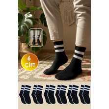 Yasyas 6 Çift Unisex Çizgili Tenis Kolej Çorap