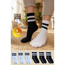 Yasyas 6 Çift Unisex Çizgili Tenis Kolej Çorap