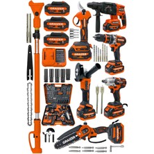 Graizer T 7’li Akülü Makine Seti Akülü Taşlama Dal Budama Kırıcı Delici Makas Somun Sökme Vidalama Teleskop Uzatma