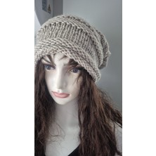 Hobi Universe El Örgüsü Kadın Bere Kışlık Yünlü Dökümlü Oversize Bohem Tarz Slouchy Şapka Modeli