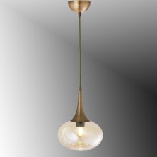 TT602-1-FULLESK Tt Aydınlatma Eskitme Kaplama Tekli Uzun Hunili Tombul Camlı Avize