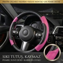 Valente Lusso Geçmeli Direksiyon Kılıfı Pembe Detaylı - Yüksek Kavrama & Sportif Doku (38-40CM Universal)