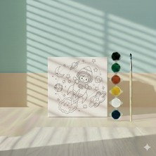 Hobi Universe Küçük Astronot Uzay Yolculuğu 6 Renk Boyalı ve Fırçalı Eğitici Kanvas Tuval Boyama Seti