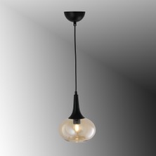 TT602-1-SY-BAL Tt Aydınlatma Mat Siyah - Bal Tekli Uzun Hunili Tombul Camlı Avize